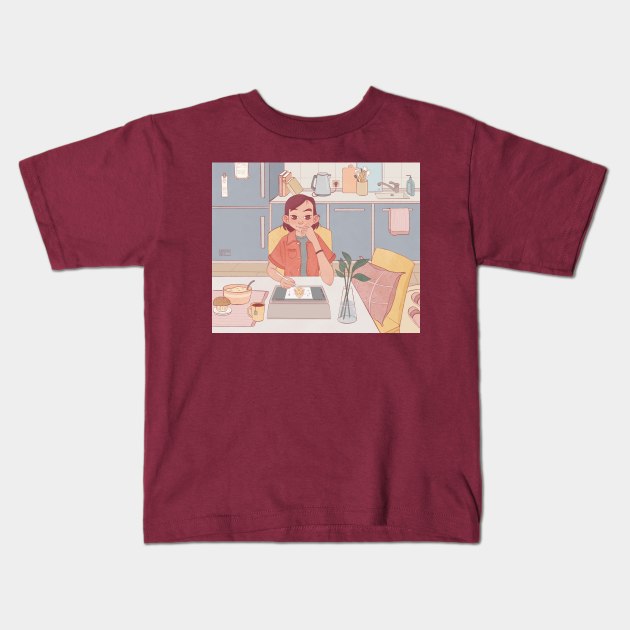 Work from home Kids T-Shirt by dariko art